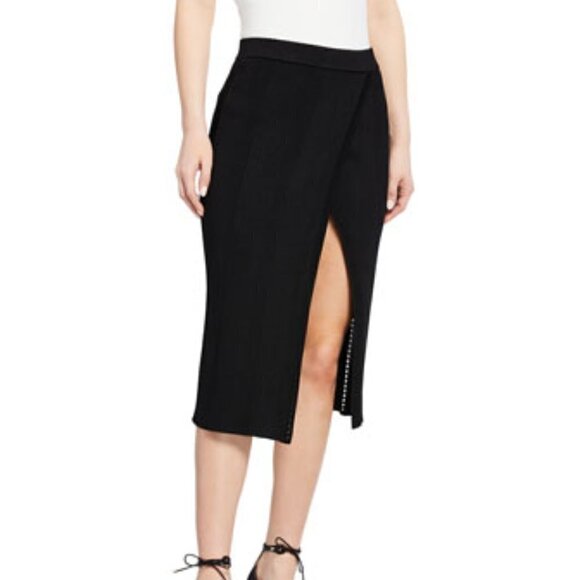 Jonathan Simkhai Dresses & Skirts - Jonathan Simkhai Eyelet Ribbed Knit Wrap Skirt Black Slit Midi Size XS